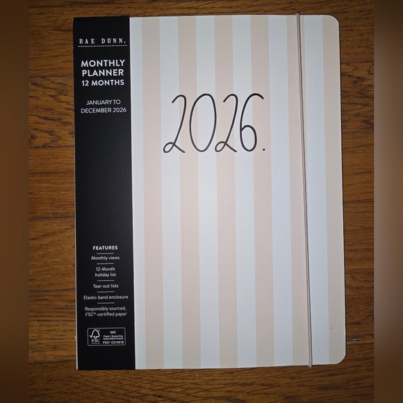 New Rae Dunn 2026 Monthly Planner 12-month Black/Ivory Stripes Calendar - Picture 7 of 13